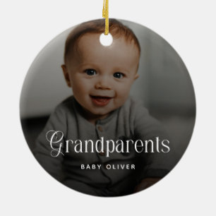 Moderne Typografie Großeltern Baby 2 Fotogeschenk Keramik Ornament