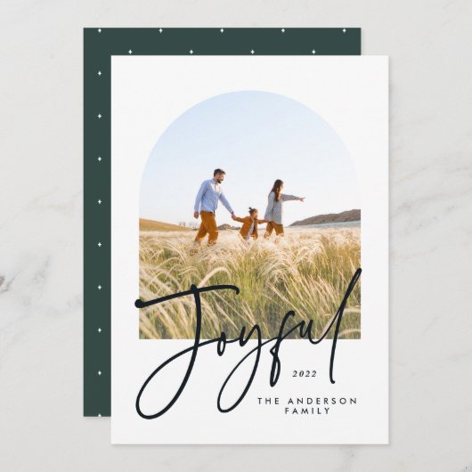 Moderne Typografie grün 1 Foto Weihnachten (Vorne/Hinten)