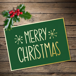 Moderne Typografie Grün Gold Frohe Weihnachten Folien Feiertagskarte