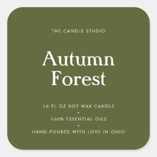 Moderne Typografie Grüne Verpackung Kerzenkosmetik Quadratischer Aufkleber