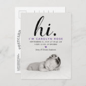 Moderne Typografie "hallo." Ankündigungspostkarte (Vorne/Hinten)