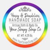 Moderne Typografie Handmade Soap Rainbow Border Runder Aufkleber (Vorderseite)