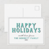 Moderne Typografie Happy Holidays Weihnachten Postkarte (Vorne/Hinten)