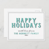 Moderne Typografie Happy Holidays Weihnachten Postkarte (Vorne/Hinten)