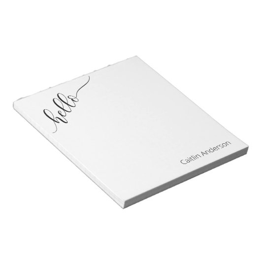 Moderne Typografie "Hello" Black & White Notepad Notizblock (angewinkelt)