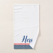 Moderne Typografie Hers-Blue & Coral-red Stripe Badhandtuch Set (Handtuch)
