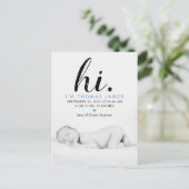 Moderne Typografie "Hi". Foto Birth Ankündigung (Stehend Vorderseite)