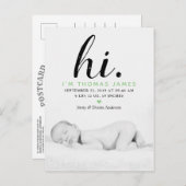 Moderne Typografie "Hi". Foto Birth Ankündigung (Vorne/Hinten)