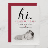 Moderne Typografie "Hi". Foto Birth Ankündigung (Vorne/Hinten)
