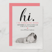 Moderne Typografie "Hi". Foto Birth Ankündigung (Vorne/Hinten)
