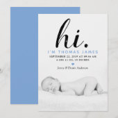 Moderne Typografie "Hi". Foto Birth Ankündigung (Vorne/Hinten)