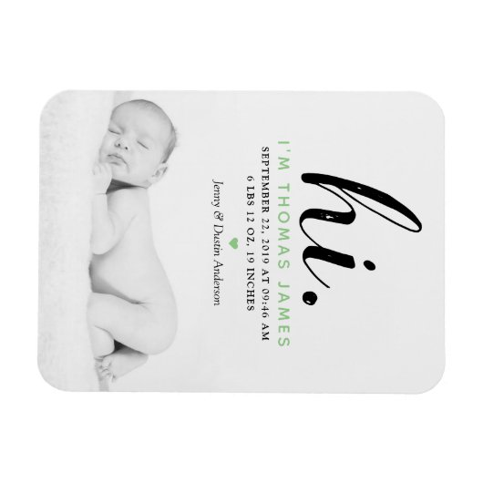 Moderne Typografie "Hi". Foto Birth Ankündigung Magnet (Horizontal)