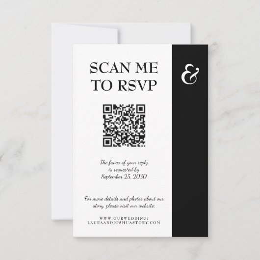 Moderne Typografie Hochzeit QR CODE RSVP Karte (Vorderseite)