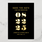 Moderne Typografie-Hochzeit rettet das Datum Schwa Folieneinladung (Vorderseite)