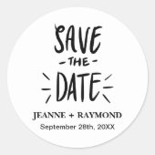 Moderne Typografie-Hochzeit speichert das Datum fü Runder Aufkleber (Vorderseite)