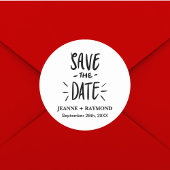 Moderne Typografie-Hochzeit speichert das Datum fü Runder Aufkleber