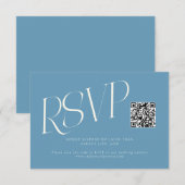 Moderne Typografie Hochzeits-QR-Code Denimblau RSVP Karte (Vorne/Hinten)
