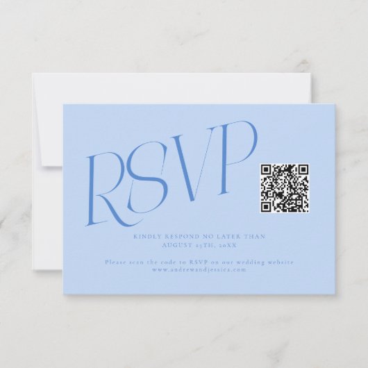 Moderne Typografie Hochzeits-QR-Code Eisblau RSVP Karte (Vorderseite)