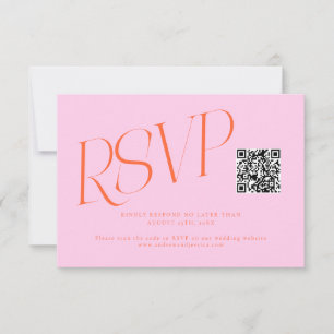 Moderne Typografie Hochzeits-QR-Code Orange Pink RSVP Karte