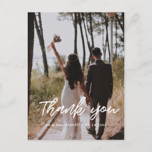 Moderne Typografie Hochzeitsfoto Danke Postkarte