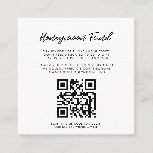 Moderne Typografie Honeymoon-Fonds QR-Code Begleitkarte (Vorderseite)