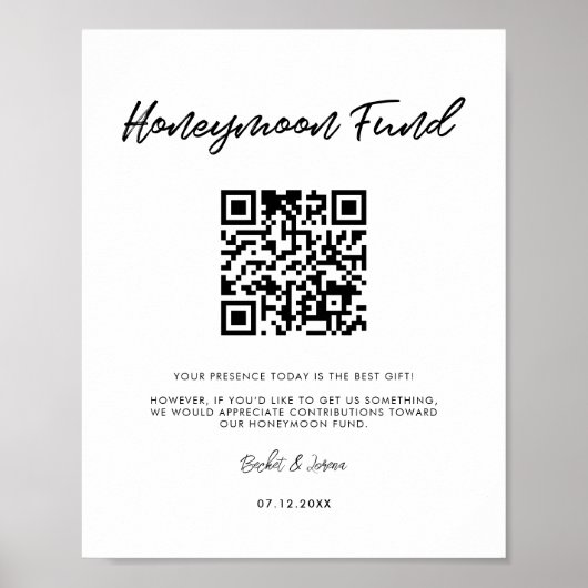 Moderne Typografie Honeymoon-Fonds QR-Code Poster (Vorne)