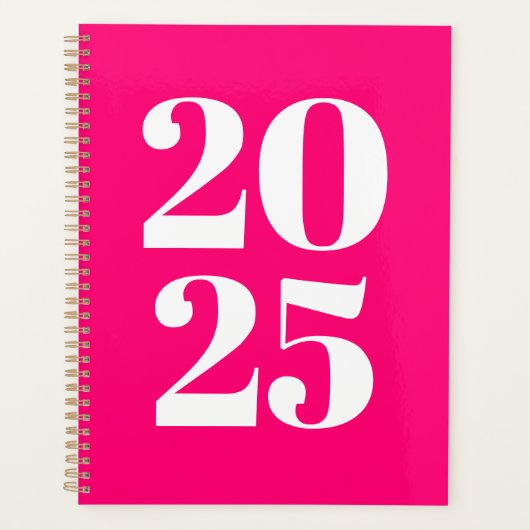 Moderne Typografie Hot-Rosa Custom Year Monogram Planer (Vorderseite)