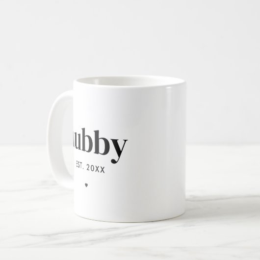 Moderne Typografie Hubby Wedding Date Husband Kaffeetasse (Vorderseite Links)