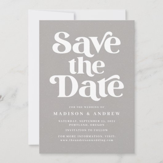 Moderne Typografie in Grau und Weiß Save The Date (Vorderseite)
