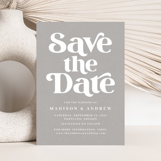 Moderne Typografie in Grau und Weiß Save The Date