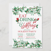 Moderne Typografie isst Drink & Be Merry Party Einladung (Vorderseite)