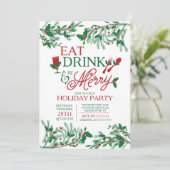 Moderne Typografie isst Drink & Be Merry Party Einladung (Stehend Vorderseite)