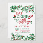 Moderne Typografie isst Drink & Be Merry Party Einladung (Vorne/Hinten)