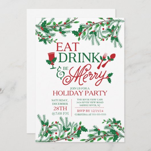 Moderne Typografie isst Drink & Be Merry Party Einladung (Vorne/Hinten)