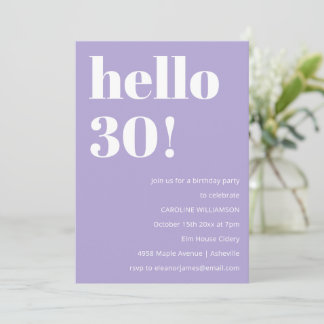 Moderne Typografie Lavendel 30. Geburtstagsfeier Einladung