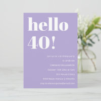 Moderne Typografie Lavendel 40. Geburtstagsfeier