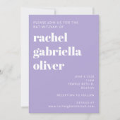 Moderne Typografie Lavender Lila Bat Mitzvah Einladung (Vorderseite)