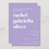 Moderne Typografie Lavender Lila Bat Mitzvah Einladung (Vorne/Hinten)