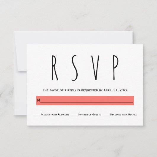 Moderne Typografie lebende Korallenhochzeit RSVP K (Vorderseite)