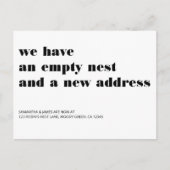 Moderne Typografie leert Nest neue Adresse Ankündigungspostkarte (Vorderseite)