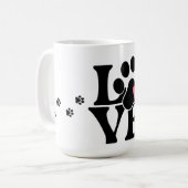 Moderne Typografie-Liebe mit Paw Print Tasse (Vorderseite Links)