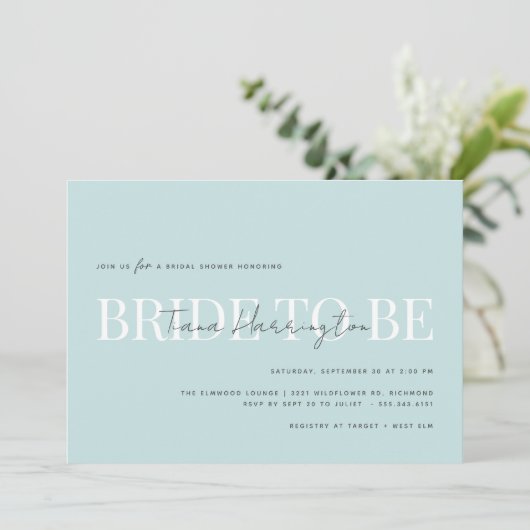 Moderne Typografie | Light Blue Brautparty Einladung (Stehend Vorderseite)