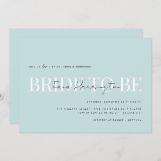 Moderne Typografie | Light Blue Brautparty Einladung (Vorne/Hinten)