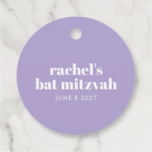 Moderne Typografie Lila Bat Mitzvah Personalisiert Geschenkanhänger (Rückseite)