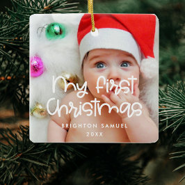 Moderne Typografie Mein erstes Weihnachtsbaby-Foto Keramikornament