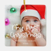 Moderne Typografie Mein erstes Weihnachtsbaby-Foto Keramikornament (Vorderseite)