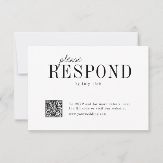 Moderne Typografie minimalistisch Hochzeit QR-Code RSVP Karte (Vorderseite)