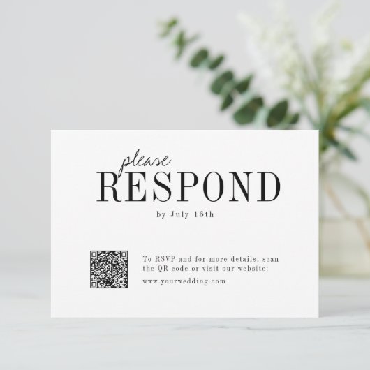 Moderne Typografie minimalistisch Hochzeit QR-Code RSVP Karte (Stehend Vorderseite)