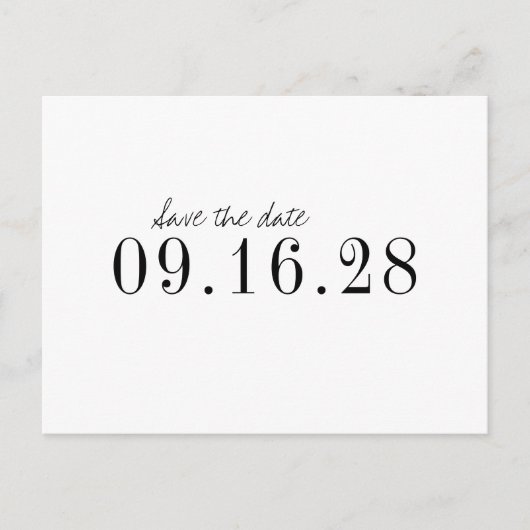 Moderne Typografie minimalistisch Save the Date Ankündigungspostkarte (Vorderseite)