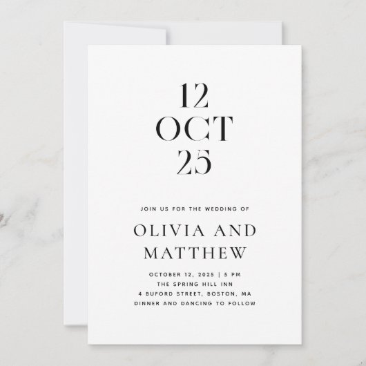 Moderne Typografie minimalistische Hochzeit + QR D Einladung (Vorderseite)